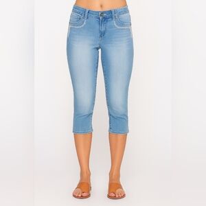 VGS‎ Vigoss Capri Jeans Women's Size 6 Blue Mid-Rise Denim Pants Embroid…